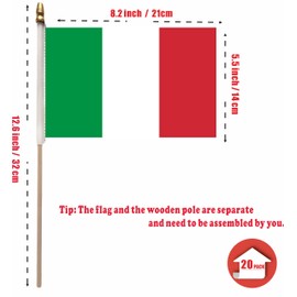 NJ & NJBW 20 Pack Small Mini Italy Flag on Wooden Stick - 5 x 8inch Miniature Portable Handheld Pole Italian Flags Decorations