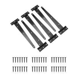 QWORK® 6Pcs T Hinges, Gate Hinges, Gate Hinges for Wooden Gates, 25Cm, with Screws, Black