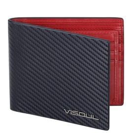 VISOUL Men's Bi-fold Wallet, Genuine Cowhide Leather, Ultra Thin, Large Capacity, License Holder, Card Storage, No Coin Purse, Made by 1st Class Leather Craftsmen, Italian Leather, Assorted Colors