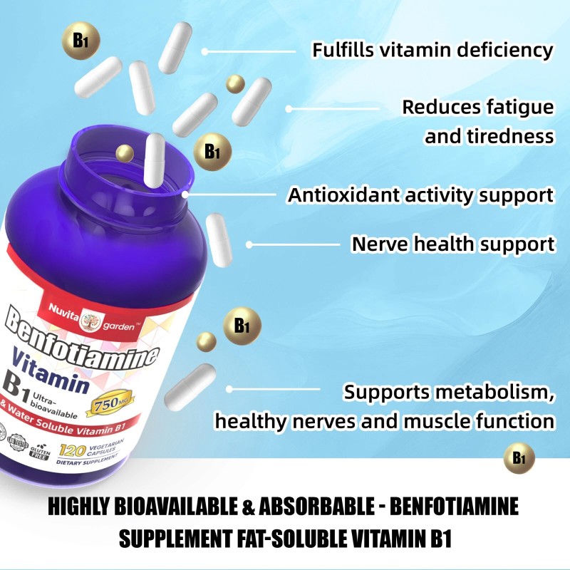 NuvitaGarden Benfotiamine 750mg Per Serving, 240 Vegetarian Capsules, 3rd Party