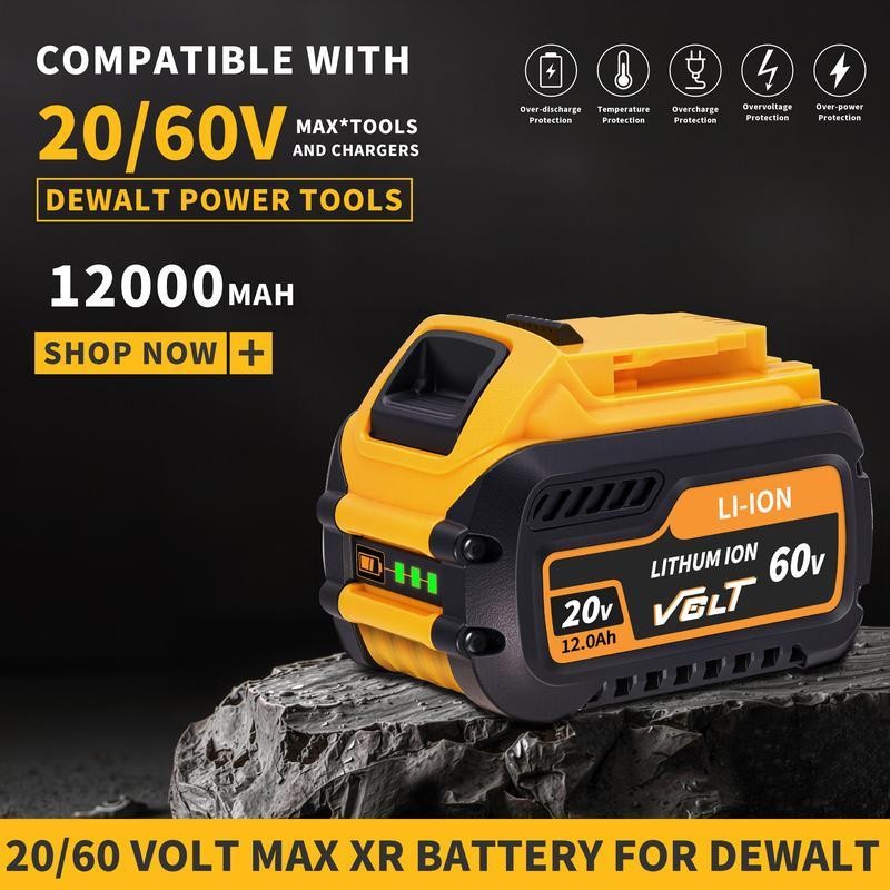 DCB609 12.0Ah Lithium-ion Replacement-Pack for Dewalt 20V/60V MAX Tools, Compatible