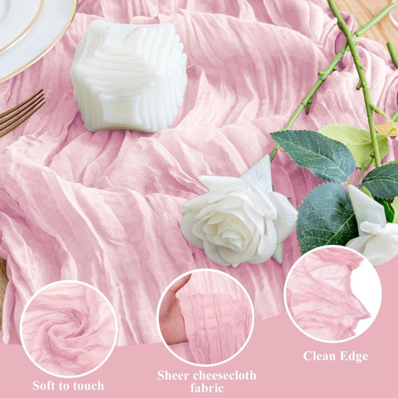 Wokceer Cheesecloth Table Runner 2Pack 10FT Blushing Pink Christmas Boho
