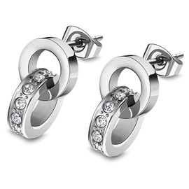 Lotus Style Earrings Silver LS1981-4/1 Stainless Steel Women's Stud Earrings JLS1981-4-1, Stainless Steel, Cubic Zirconia