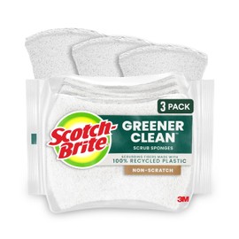 Scotch-Brite Greener Clean Non-Scratch Scrub Sponge, Sponge for Washing Dishes, Cleaning Kitchen, Superior Performance and Made with Sustainable Materials, Dishwasher Safe, 3 Scrub Sponges