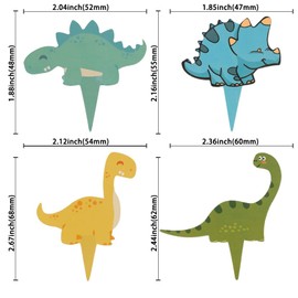 Paquete de 48 adornos para cupcakes de dinosaurio, envoltorios de dinosaurio, cumpleaños, magdalenas, adornos de dinosaurio, para baby shower, cumpleaños, decoración de fiesta temática de dinosaurios