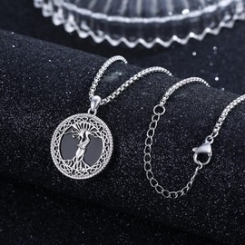 CRWENG Tree of Life Necklace 925 Sterling Silver Tree of Life with Black Onyx Pendant Family Tree Jewellery for Women Men Gifts, Sterling Silver, Onyx