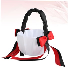 Hamper Planter Basket Girls Wedding Bowties Dark Red Flower Girl Basket Red and White Flower Girl Ribbon Bows Macrame Bow Flower Flowers Banquet