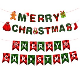 Christmas Bunting Garland, 2PCS Christmas Pull Flag, Bunting Christmas Party Decoration, Holiday Birthday Party, New Year's Eve Decoration