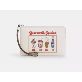 Coach CU196 Corner Zip Wristlet With Boardwalk Graphic Chalk Multi Ice Cream $88