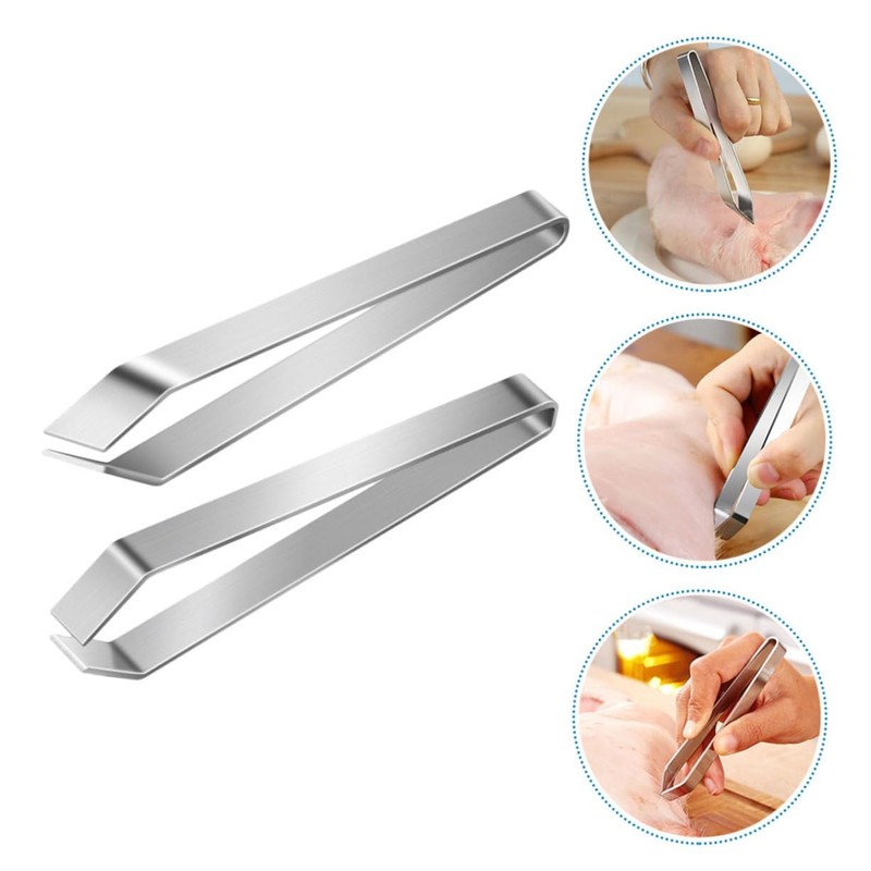 BIUDECO 2pcs Stainless Steel Fish Bone Tweezers Set Precision Meat
