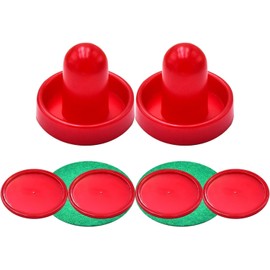 1 Set Mini Air Hockey Pushers and Air Hockey Pucks Great Goal Handles Pushers Goal Handles Paddles Replacement Accessories - 2 Red Air Hockey Pushers and 4 Red Pucks (76 mm)