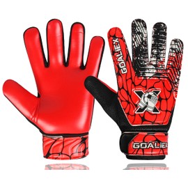 GOALIEX - Guantes de portero de fútbol, guantes de portero de fútbol para niños y jóvenes, niños de doble muñeca a lo largo de la palma de 4 mm (rojo/negro, tamaño 3 adecuado para 5-6 años)