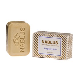 Nablus Soap Bio-Olivenölseife Ziegenmilch, PALMÖLFREI, aus extra nativem Olivenöl aus erster Pressung, unparfümiert & rückfettend, für unreine/trockene Haut und Körper, 100g