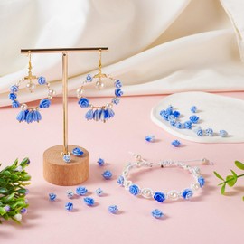 Sparkeads 30pcs Rose Shell Beads 7mm 8mm 10mm Blue Flower Beads Carved Jasmine Loose Spacer Beads Bulk for Jewelry DIY Friendship Bracelet Women Necklace Earring Craft Accessory Key Chain