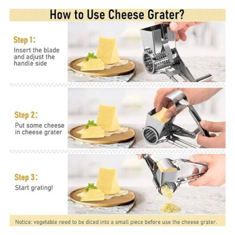 Cheese Grater Stainless Steel Vegetable Shredder Cutter Grinder 4 Drum