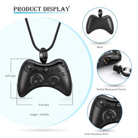Hearbeingt Cremation Jewelry for Ashes Pendant Game Controller Urn Necklace Ashes Holder GamePad Keepsake Necklace for Men for Boy(Black)