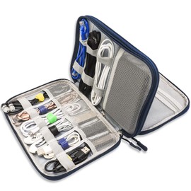 Teskyer Cable Organizer Bag, Portable Travel Cord Organizer case, All in One Waterproof Electronics Accessories Storage Bag for Cables, Chargers, Earphones, Hard Drives, 9.6 x 6.9 inch (Navy Blue)