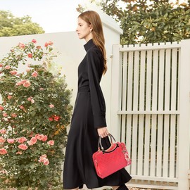 DEEVORCA Fashion Women Top Handle Handbags Shoulder Bags Pearl Pendant Casual Crossbody Bag Dating Work Party Wedding Travel Women's Messenger PU Leather Handbags Red B