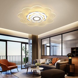OUKANING Dimmable LED Ceiling Light, Modern Acrylic Flush Mount Ceiling Lamp with Remote Control Ripple Flower Shape Chandelier Lighting Fixture for Living Room Bedroom Kitchen