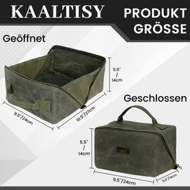 Canvas Tool Bag, Zippered Tool Pouch with Handle, 16 oz Waxed Canvas Tool Storage Organiser, Pack of 2, 24 x 27 x 14 cm (Open) - Army Green