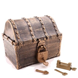 Kids Pirate Treasure chest Toy Large Size Plastic Pirate Vintage Treasure Box Antique Color with 2 Set of Locks Party Favors Props Decoration Treasure Chest