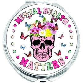 NewCharms Skull Flowers Mental Health Compact with Mirrors - Perfect Pocket and Purse Size Folding Mirror for Applying Make Up Anywhere