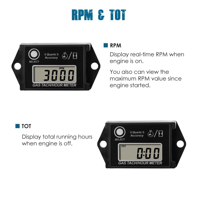 Runleader Digital Maintenance Hours Tachometer Waterproof Design for Lawnmower, Generator,