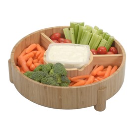 MobileVision Bamboo Serving Platter for Entertaining, Four Compartments & Easy Carrying Design, Chips, Fruits, Vegetables, Dips, Nuts, Bread and more