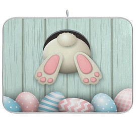 ZzWwR Happy Easter Cute Bunny Color Eggs Absorbent Dish Drying Mat Microfiber Kitchen Countertop Table Protector Multi-Purpose Counter Rack Sink Drainer Pad (16" x 18")