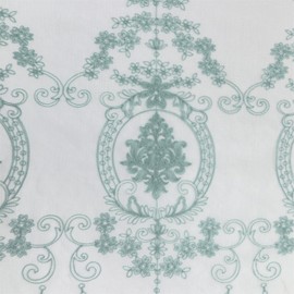 Set of 2 Embroidered Flower Curtains for Bedroom, Living Room, Dining Room, Country House Curtains with Eyelets, 140 x 145 cm, Green