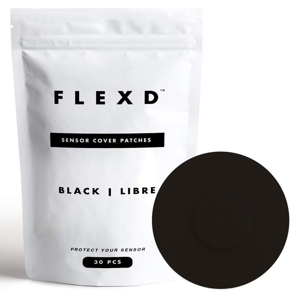 Flexd - Freestyle Waterproof Sensor Covers for Libre 2 & 3 - (30 Pcs) - Libre 3 Sensor Covers - CGM Adhesive Patches - Without Adhesive in The Center - (Round - Black)