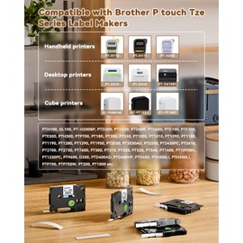 Tze221 TZe-221 Compatible Brother P-Touch Label Maker Tape 9mm TZE 221 Tz221 TZe Tape 9mm 0.35inch Black on White Laminated Label Tape use for Brother P Touch PT-H110 PT-D210 PT-D400 PT-D600, 5 Pack