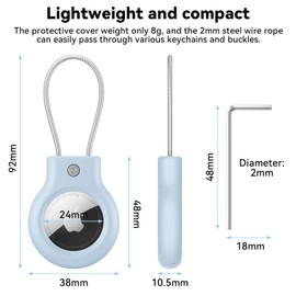 AirTag Case with Wire Cable, Secure Holder Protective Cover Air Tag Case for Travel Suitcase, Pet, Anti-Lost and Scratch-Resistant (Light Blue)