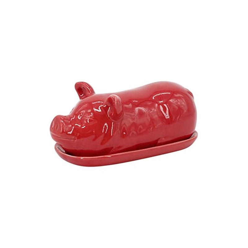 Farmyard Porky Pig Glossy Red 7 x 4 Ceramic Butter