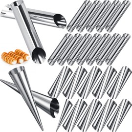 Yexiya 50 Pcs Cannoli Tubes Stainless Steel Cannoli Forms Cream Horn Molds Non Stick Danish Pastry Molds for Croissant Shell Cream Roll Baking Cookie Dough (Tubes and Cones)