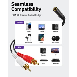 VCE 3.5 mm Female to 2 RCA Male Stereo Audio Cable (3FT), Gold Plated, 1/8 Inch Mini Jack to Dual RCA Y Splitter Cord for TV, Phone, Speaker, Home Theater, MP3, 39 Inch(100cm), 2 Pack