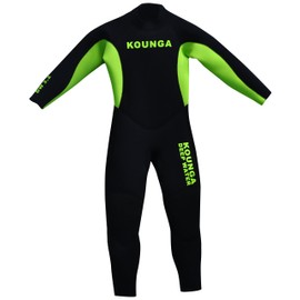Kounga DW 3.2 Child's Neoprene Surfing and Diving Full Wetsuit Black/Green Size 8
