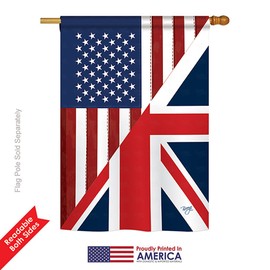 Breeze Decor - US UK Friendship Flags of the World - Everyday Impressions Decorative Vertical House Flag 28" x 40" Printed In USA