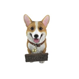 Charming 11.5 Inch Realistic Welsh Corgi Dog Statue with Reversible Sign Perfect for Indoor and Outdoor Pet Decor - Ideal for Home, Garden, Porch, and Patio Accent