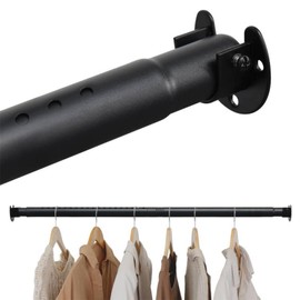 Closet Rod, 16-83.7 inch Closet Rods for Hanging Clothes, Black Adjustable Closet Poles Wall Mounted Hanging Clothing Rod for Clothes, Wardrobes, Bathroom