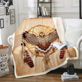 Loussiesd Eagle Sherpa Blanket Dreamcatcher Fleece Throw Blanket Bird Feather Plush Blanket for Sofa Bed Room Indian Native American Vintage Lightweight Fuzzy Blanket Single 50x60 Inch
