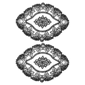 sourcing map 2Pcs Retro Lace Placemats, French Crochet Doilies Oval Embroidered Hollow Cup Vase Table Mat for Dining Table Kitchen Party 11x9inch, Black