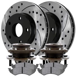 AutoShack Front Wheel Bearing Hub Assembly Pair Drilled and Slotted Brake Rotors and Ceramic Pads Replacement for 1999-2001 Jeep Cherokee 1999-2006 Wrangler 2000-2006 TJ 2.5L 4.0L 4WD RWD BRKPKG667