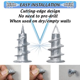 Ansoon #8 Metal Self-Drilling Drywall Anchors with Screws Kit - Hollow-Wall Anchors and Screw for Drywall, Plaster, Sheetrock, Hollow Door Wall Hanging and Mounting with Case (Tri-Pointed Tail)