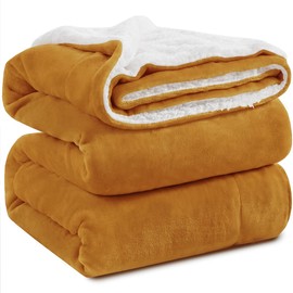 KAWAHOME Sherpa Fleece Queen Size Blanket for Bed - Extra Warm and Heavy Thick Blankets for Winter, Super Soft 500GSM Plush Blanket, 90"X 90" Ginger Yellow