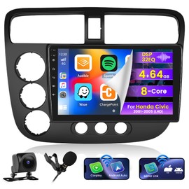 Roinvou 8 Cores 4+64G Android Car Stereo for Honda Civic 2001-2005 (LHD), 9" Touch Screen Carplay Android Auto with 32EQ Bluetooth WiFi GPS Navigation Mirror Link Backup Camera