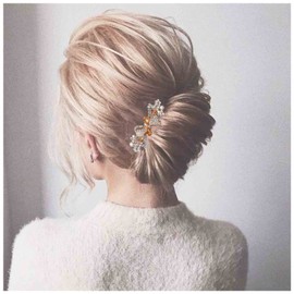 Allereya Vintage Crystal Hair Clip Hair Clip Rhinestone Flower Hair Clip Champagne Rhinestone Head Clips Pearl Wedding Headpiece Hair Accessories for Women and Girls Gifts (A)