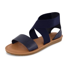 CUSHIONAIRE Women's Chancy stretch gore sandal +Memory Foam and Wide Widths Available, Navy 9W