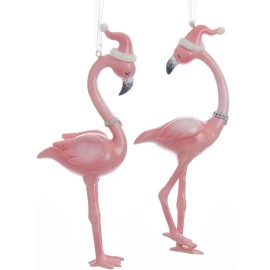 KURT ADLER SET OF 2 RESIN 6.25" MILLENNIAL PINK FLAMINGO XMAS ORNAMENTS E0237