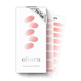 ohora Semi Cured Gel Nail Strips (N Peach Latte) - Pink, Jelly, Works with Any UV/LED Lamps, Salon-Quality, Long Lasting, Easy to Apply & Remove - Includes 2 Prep Pads, Nail File & Wooden Stick